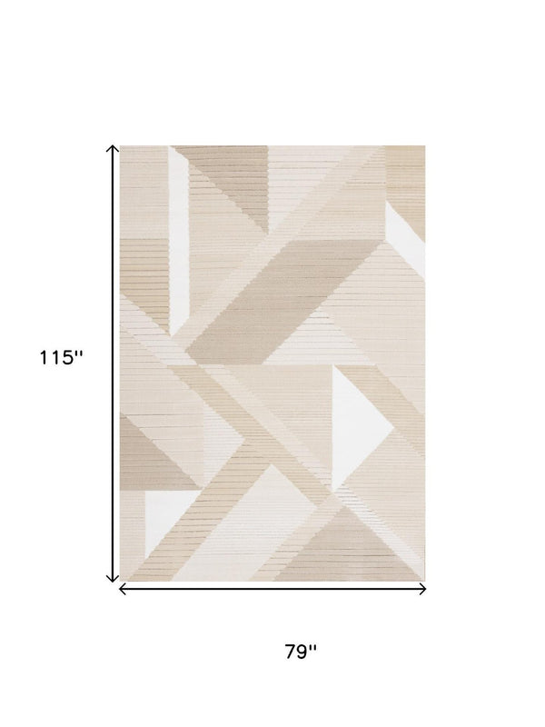 HomeRoots 5' Beige and Cream Geometric Area Rug - Modern Style, Durable, Stain-Resistant, Easy Care for Any Space 7' X 10' 661285