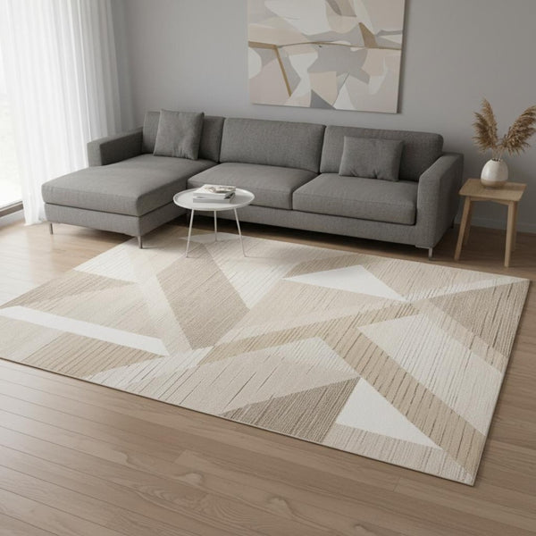 HomeRoots 5' Beige and Cream Geometric Area Rug - Modern Style, Durable, Stain-Resistant, Easy Care for Any Space 7' X 10' 661285