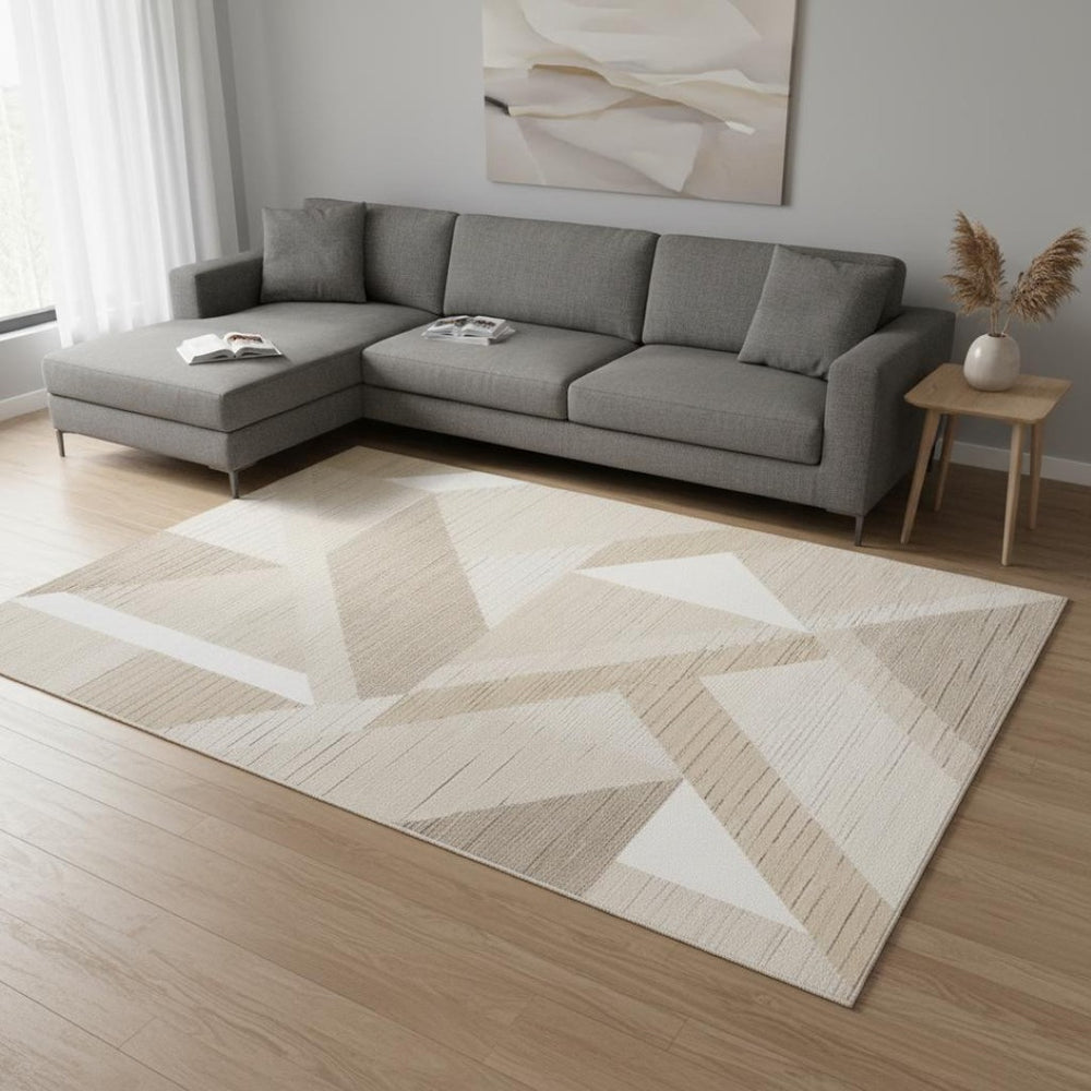 HomeRoots 5' Beige and Cream Geometric Area Rug - Modern Style, Durable, Stain-Resistant, Easy Care for Any Space 8' X 11' 661286