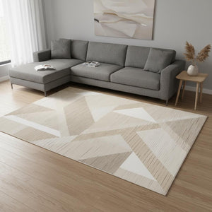 HomeRoots 5' Beige and Cream Geometric Area Rug - Modern Style, Durable, Stain-Resistant, Easy Care for Any Space 8' X 11' 661286