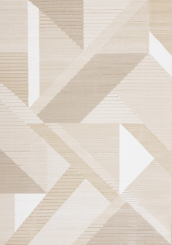 HomeRoots 5' Beige and Cream Geometric Area Rug - Modern Style, Durable, Stain-Resistant, Easy Care for Any Space 8' X 11' 661286