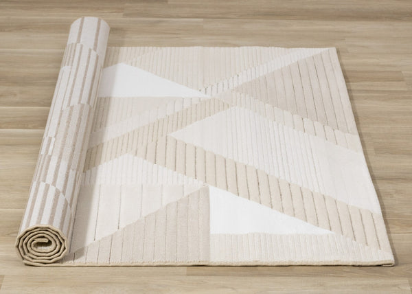 HomeRoots 5' Beige and Cream Geometric Area Rug - Modern Style, Durable, Stain-Resistant, Easy Care for Any Space 8' X 11' 661286
