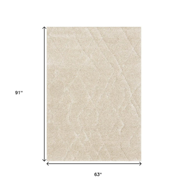 HomeRoots 5' Cream and Beige Geometric Area Rug - Modern Comfort, Durable, Stain-Resistant for Family Spaces 5' X 8' 661287