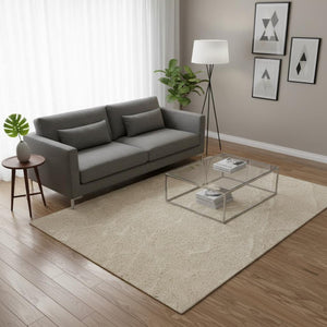 HomeRoots 5' Cream and Beige Geometric Area Rug - Modern Comfort, Durable, Stain-Resistant for Family Spaces 5' X 8' 661287