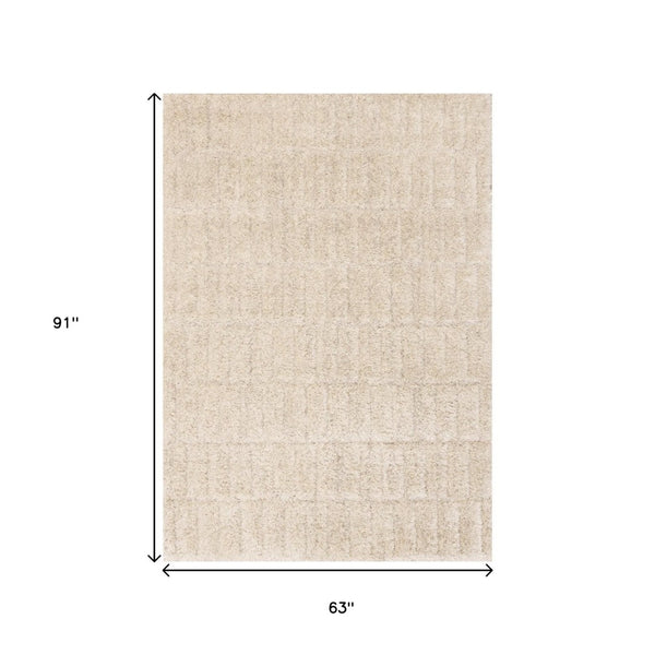 HomeRoots 5' Cream and Beige Geometric Area Rug - Modern Style, Soft Comfort, Durable Design for Any Home 5' X 8' 661289