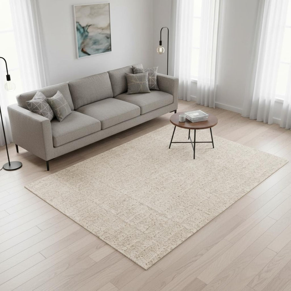HomeRoots 5' Cream and Beige Geometric Area Rug - Modern Style, Soft Comfort, Durable Design for Any Home 5' X 8' 661289