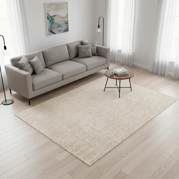 HomeRoots 5' Cream and Beige Geometric Area Rug - Modern Style, Soft Comfort, Durable Design for Any Home 5' X 8' 661289