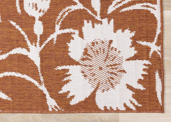 HomeRoots 5' Orange and White Botanical Leaves Area Rug - Stylish, Durable, Stain-Resistant for Modern Homes 5' X 8' 661295
