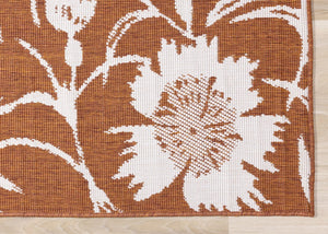 HomeRoots 5' Orange and White Botanical Leaves Area Rug - Stylish, Durable, Stain-Resistant for Modern Homes 7' X 10' 661296