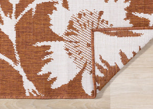 HomeRoots 5' Orange and White Botanical Leaves Area Rug - Stylish, Durable, Stain-Resistant for Modern Homes 7' X 10' 661296