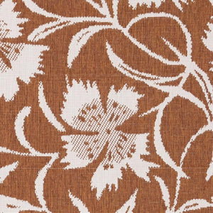 HomeRoots 5' Orange and White Botanical Leaves Area Rug - Stylish, Durable, Stain-Resistant for Modern Homes 8' X 11' 661297