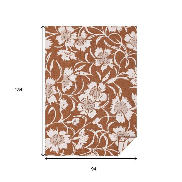 HomeRoots 5' Orange and White Botanical Leaves Area Rug - Stylish, Durable, Stain-Resistant for Modern Homes 8' X 11' 661297