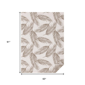 HomeRoots 5' Taupe and Cream Botanical Leaves Area Rug – Timeless Charm for Modern and Traditional Decor 5' X 8' 661298