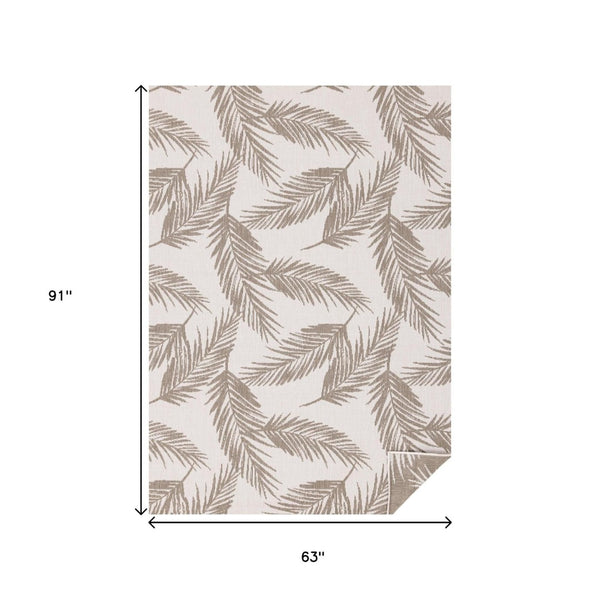 HomeRoots 5' Taupe and Cream Botanical Leaves Area Rug – Timeless Charm for Modern and Traditional Decor 5' X 8' 661298