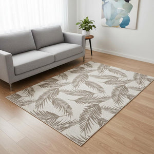 HomeRoots 5' Taupe and Cream Botanical Leaves Area Rug – Timeless Charm for Modern and Traditional Decor 5' X 8' 661298