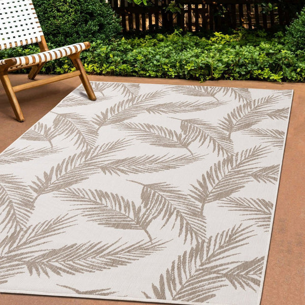 HomeRoots 5' Taupe and Cream Botanical Leaves Area Rug – Timeless Charm for Modern and Traditional Decor 5' X 8' 661298