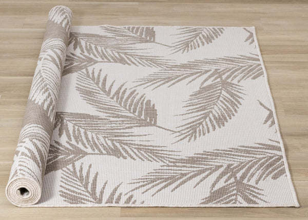HomeRoots 5' Taupe and Cream Botanical Leaves Area Rug – Timeless Charm for Modern and Traditional Decor 5' X 8' 661298