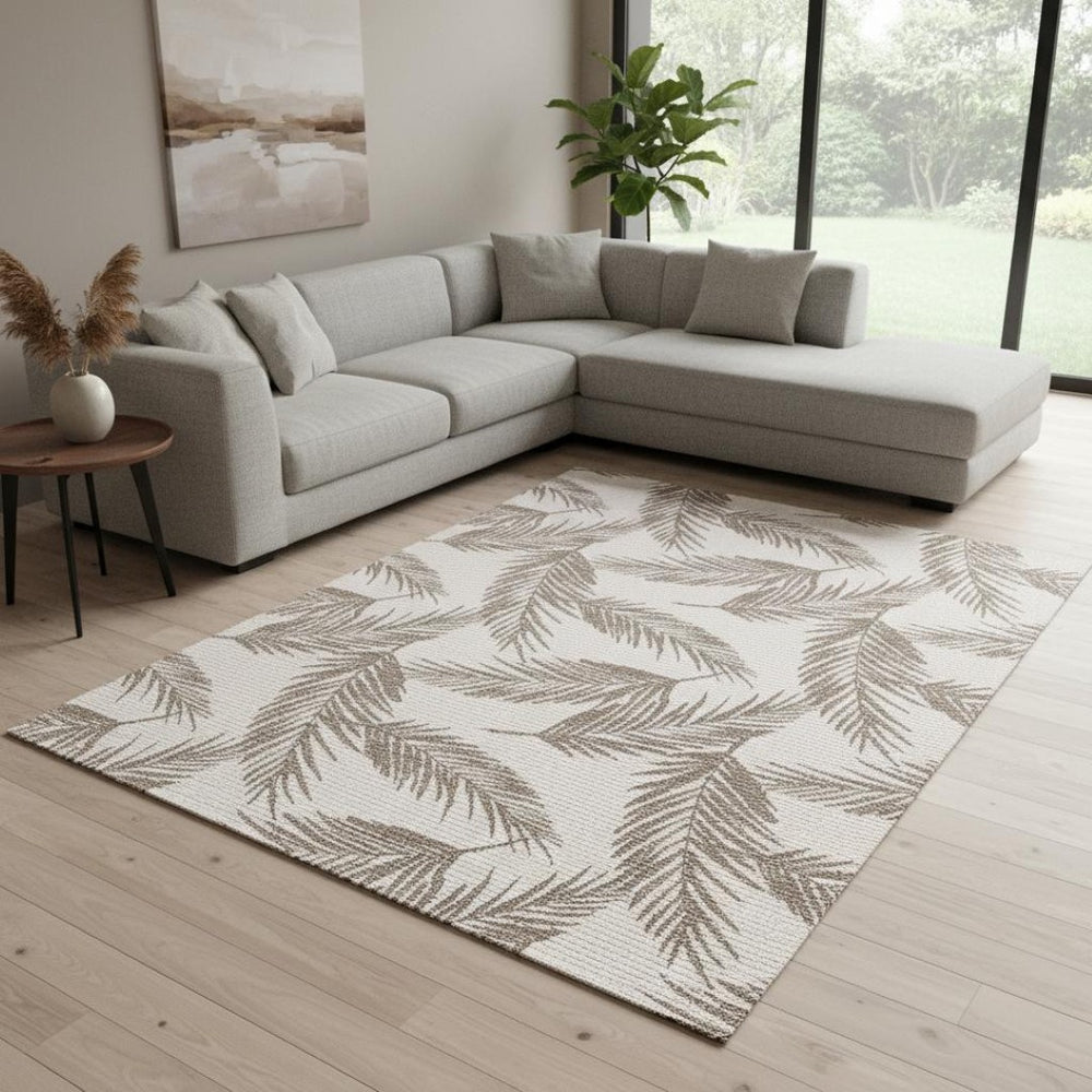 HomeRoots 5' Taupe and Cream Botanical Leaves Area Rug – Timeless Charm for Modern and Traditional Decor 8' X 11' 661299