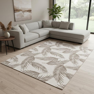 HomeRoots 5' Taupe and Cream Botanical Leaves Area Rug – Timeless Charm for Modern and Traditional Decor 8' X 11' 661299