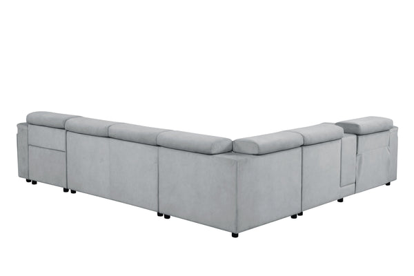 English Elm Harvey Modern power recliner sleeper sectional with storage chaise, adjustable headrests, cupholders and hidden compartments Gray B009S01607