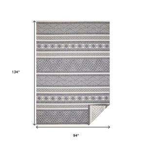 HomeRoots 5' Gray and White Tribal Area Rug - Stylish Geometric Design for Modern Homes, Pet-Friendly & Durable 8' X 11' 661309