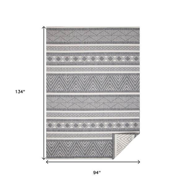 HomeRoots 5' Gray and White Tribal Area Rug - Stylish Geometric Design for Modern Homes, Pet-Friendly & Durable 8' X 11' 661309
