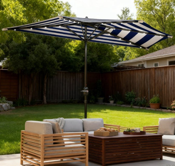 English Elm Upf 30 Plus Half Patio Umbrella with Solar Led Lights Vented Canopy Balcony T3971P426358