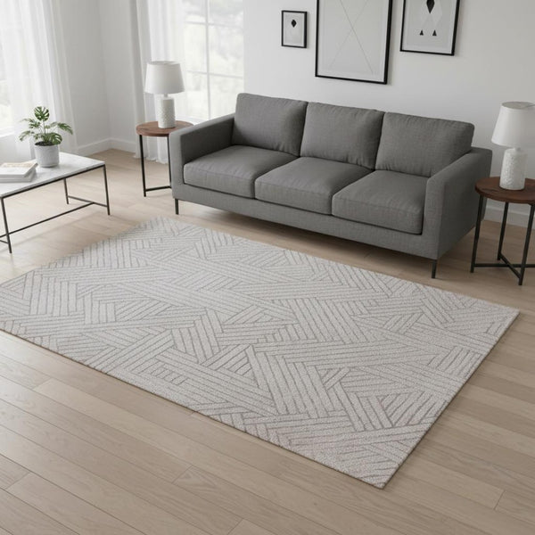 HomeRoots 5' Gray and Beige Geometric Area Rug - Stylish, Durable Design for Living Rooms, Bedrooms, and More 5' X 8' 661310