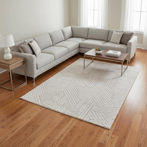HomeRoots 5' Gray and Beige Geometric Area Rug - Stylish, Durable Design for Living Rooms, Bedrooms, and More 8' X 11' 661311