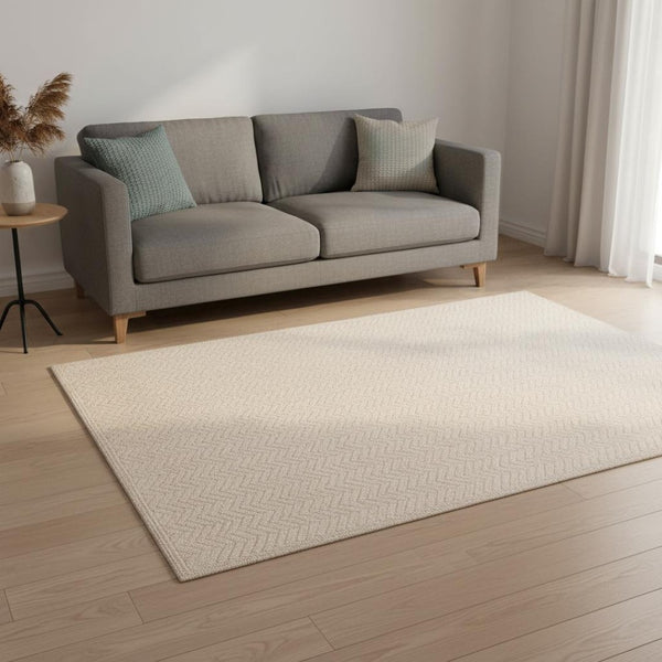 HomeRoots 5' Beige and Cream Chevron Area Rug - Stylish, Stain-Resistant, Durable Design for Modern Living Spaces 5' X 8' 661312