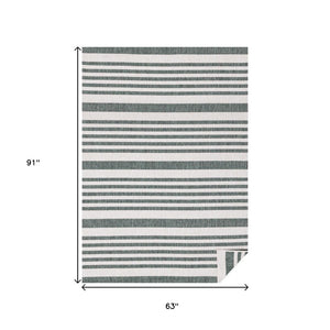 HomeRoots 5' Green and Ivory Striped Area Rug - Stylish, Durable Design for Modern Homes and High-Traffic Areas 5' X 8' 661314