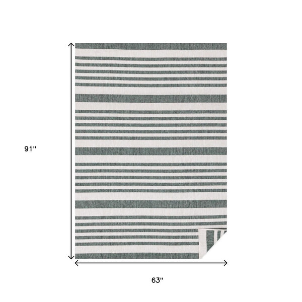 HomeRoots 5' Green and Ivory Striped Area Rug - Stylish, Durable Design for Modern Homes and High-Traffic Areas 5' X 8' 661314