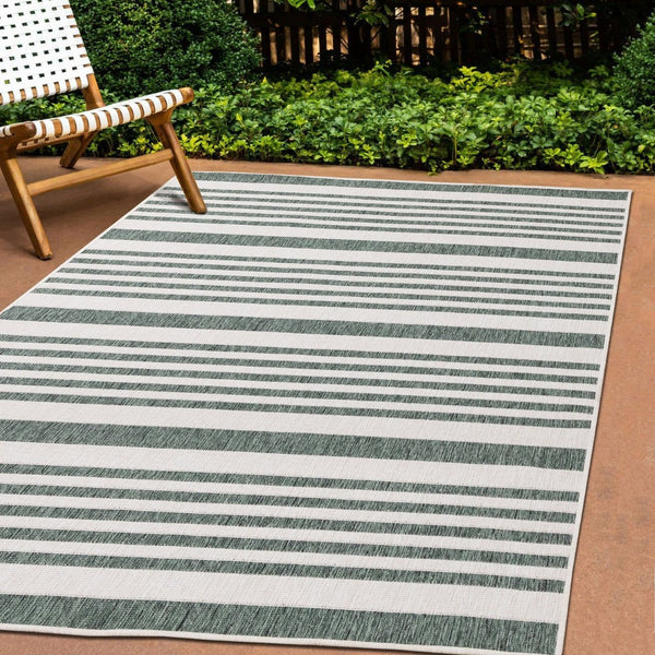 HomeRoots 5' Green and Ivory Striped Area Rug - Stylish, Durable Design for Modern Homes and High-Traffic Areas 5' X 8' 661314