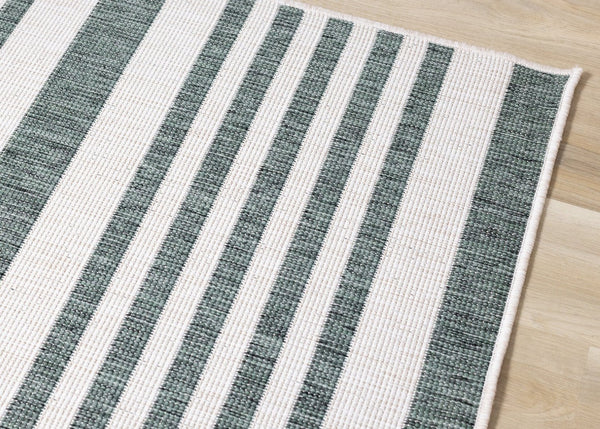 HomeRoots 5' Green and Ivory Striped Area Rug - Stylish, Durable Design for Modern Homes and High-Traffic Areas 5' X 8' 661314