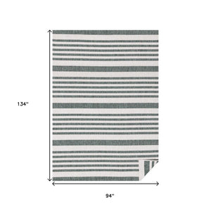 HomeRoots 5' Green and Ivory Striped Area Rug - Stylish, Durable Design for Modern Homes and High-Traffic Areas 8' X 11' 661315