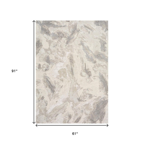 HomeRoots 5' Modern Cream and Gray Abstract Area Rug - Soft, Durable Design for High-Traffic Living Spaces 5' X 8' 661316