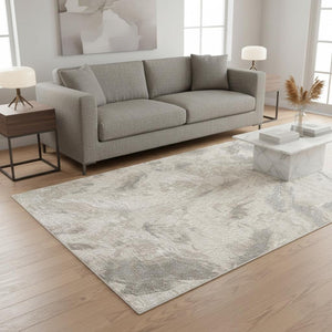 HomeRoots 5' Modern Cream and Gray Abstract Area Rug - Soft, Durable Design for High-Traffic Living Spaces 5' X 8' 661316