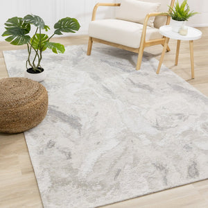 HomeRoots 5' Modern Cream and Gray Abstract Area Rug - Soft, Durable Design for High-Traffic Living Spaces 5' X 8' 661316