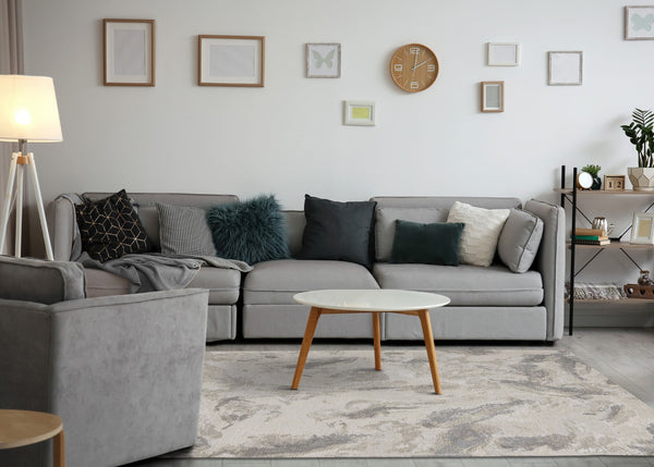 HomeRoots 5' Modern Cream and Gray Abstract Area Rug - Soft, Durable Design for High-Traffic Living Spaces 5' X 8' 661316