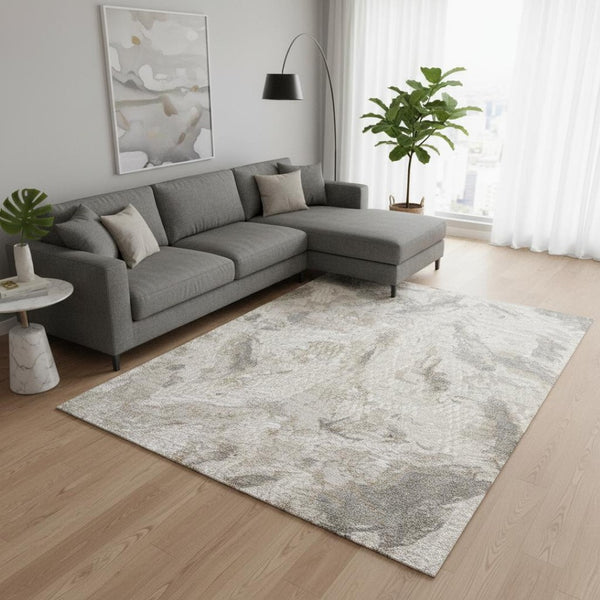 HomeRoots 5' Modern Cream and Gray Abstract Area Rug - Soft, Durable Design for High-Traffic Living Spaces 8' X 11' 661317