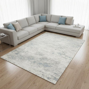HomeRoots 5' Cream and Blue Abstract Area Rug - Modern Design, Durable, Stain-Resistant, Perfect for High-Traffic Areas 8' X 11' 661319