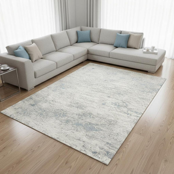 HomeRoots 5' Cream and Blue Abstract Area Rug - Modern Design, Durable, Stain-Resistant, Perfect for High-Traffic Areas 8' X 11' 661319