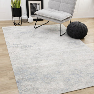 HomeRoots 5' Cream and Blue Abstract Area Rug - Modern Design, Durable, Stain-Resistant, Perfect for High-Traffic Areas 8' X 11' 661319