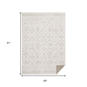 HomeRoots 5' Taupe and Cream Geometric Area Rug - Modern Style, Durable, Stain-Resistant for High-Traffic Areas 661322