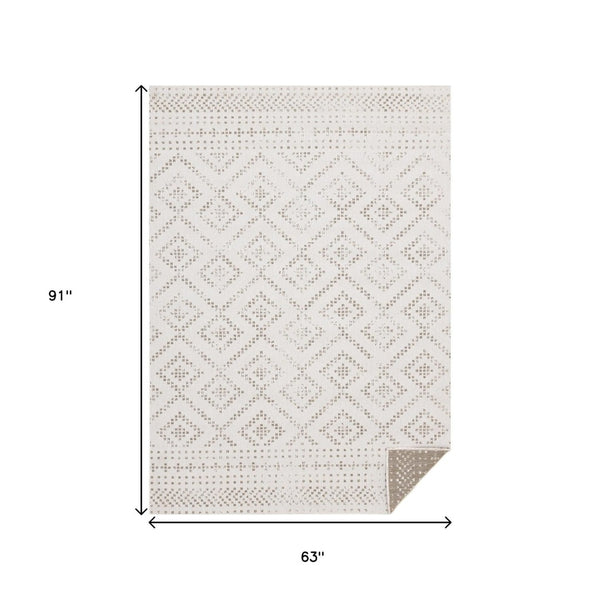 HomeRoots 5' Taupe and Cream Geometric Area Rug - Modern Style, Durable, Stain-Resistant for High-Traffic Areas 661322