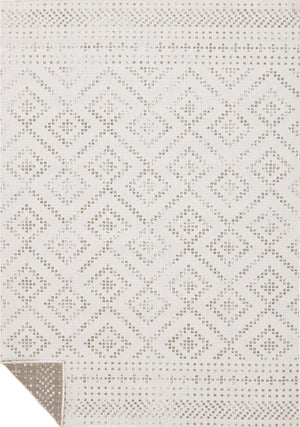 HomeRoots 5' Taupe and Cream Geometric Area Rug - Modern Style, Durable, Stain-Resistant for High-Traffic Areas 661322