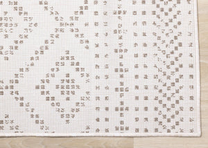 HomeRoots 5' Taupe and Cream Geometric Area Rug - Modern Style, Durable, Stain-Resistant for High-Traffic Areas 661322