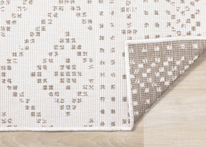 HomeRoots 5' Taupe and Cream Geometric Area Rug - Modern Style, Durable, Stain-Resistant for High-Traffic Areas 661322
