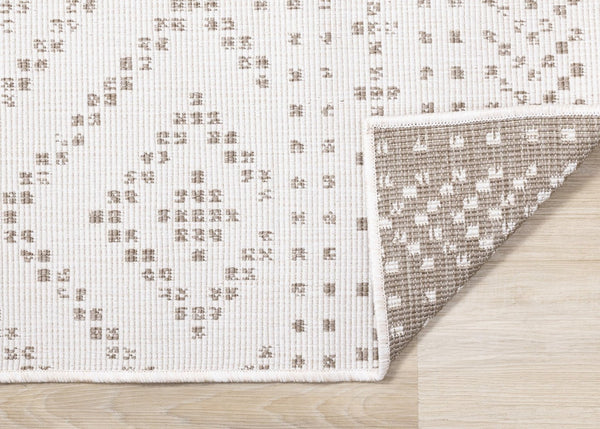 HomeRoots 5' Taupe and Cream Geometric Area Rug - Modern Style, Durable, Stain-Resistant for High-Traffic Areas 661322