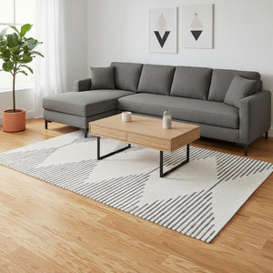 HomeRoots 5' Modern Gray and Beige Geometric Area Rug - Durable, Stain-Resistant, Perfect for High-Traffic Spaces 8' X 11' 661325